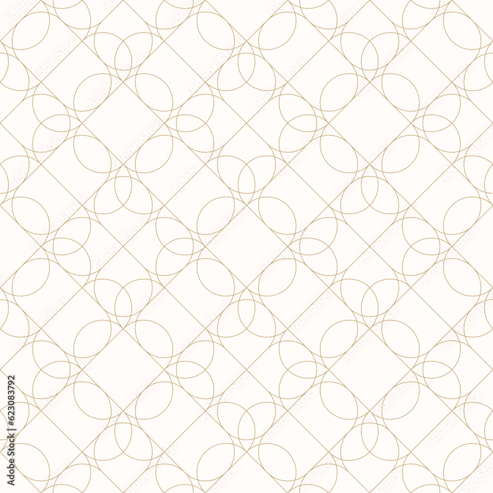 Naklejka premium Vector geometric linear pattern. Art deco style background with thin curved lines, grid, lattice. Elegant white and gold abstract texture. Subtle minimal golden design for decor, wallpaper, print