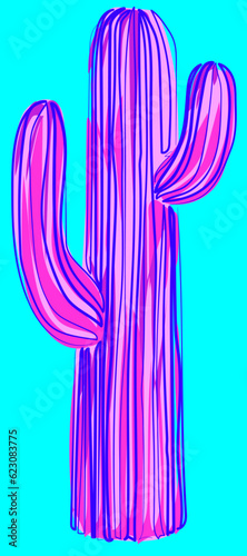 Cactus Colorful Illustration in Outline Style