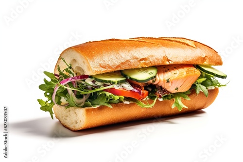 sandwich with salmon and vegetables isolated on white background png
