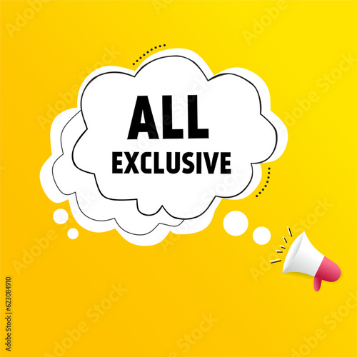 All exclusive label design megaphone icon. Flat vector 