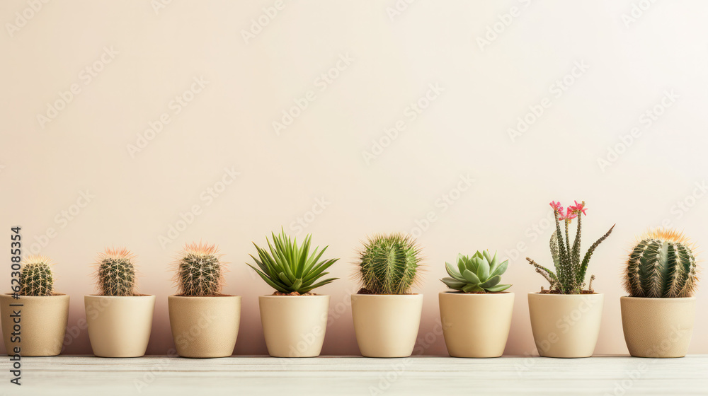 Variety of Potted Cactus Plants in Stylish Containers