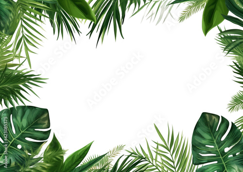 Palm leaves  frame from tropical plants isolated on white background PNG