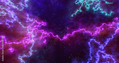 Abstract futuristic background with blue and purple multi-colored energy magic lines and waves of cosmic patterns