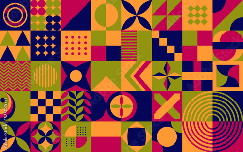 National Hispanic Heritage Month Abstract Background. September 15 to October 15 Awareness Celebration Colorful Poster. Horizontal website banner vector illustration. Neo Geometric pattern concept art