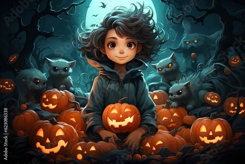 Cute Little Young Witch. Halloween Cartoon Character