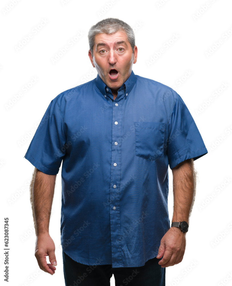 Handsome senior man over isolated background afraid and shocked with surprise expression, fear and excited face. Handsome senior man over isolated background afraid and shocked with surprise expression, fear and excited face.