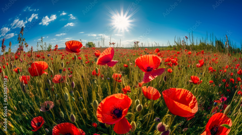 Obraz premium Field of poppies in the countryside, generative AI