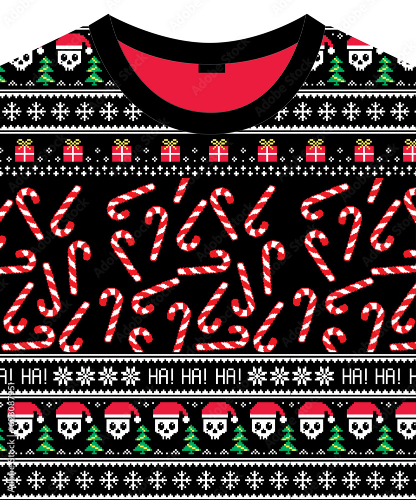 Seamless pattern christmas funny skull vector illustration, for apparel prints and other uses