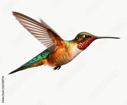Close-Up of a Hummingbird on White Background. Generative AI