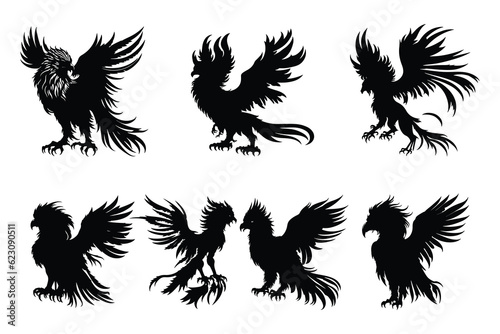 Griffin silhouette black outline vector, Eagle black outline on white background.