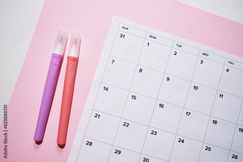 Monthly calendar. Calendar with date on paper. Day planner. Schedule of the  week, month and year. Modern organizer. Business diary. Deadline reminder.  Daily event management. Template and grid Stock Photo | Adobe