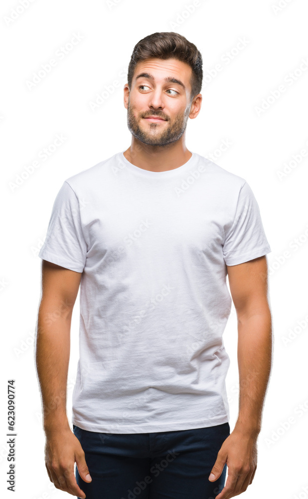 Young handsome man over isolated background smiling looking side and staring away thinking. Young handsome man over isolated background smiling looking side and staring away thinking.