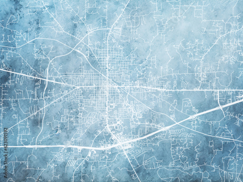 Illustration of a map of the city of  Weatherford Texas in the United States of America with white roads on a icy blue frozen background. photo