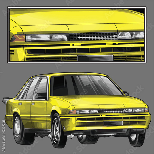 yellow drag race illustration isolated in black background for poster, t-shirt, graphic design, business element and card