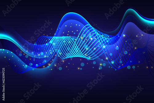 shiny science blue wave on light rays stripes lines background bright futuristic banner energy technology concept design
