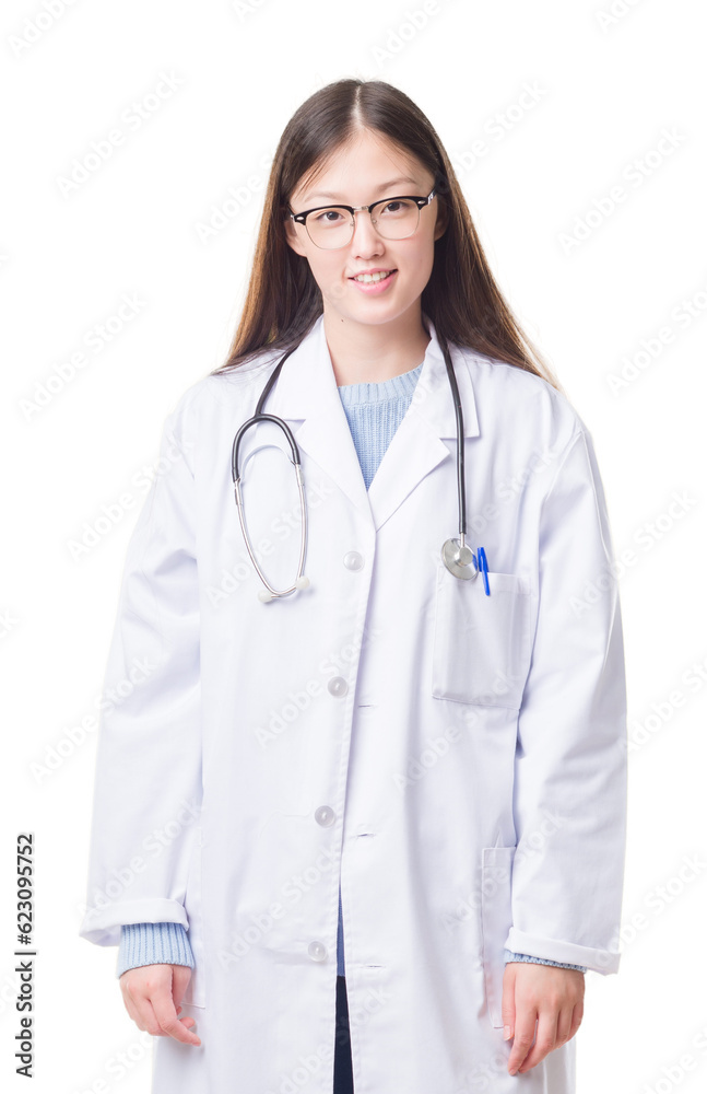 Young Chinese doctor woman over isolated background with a happy and cool smile on face. Lucky person. Young Chinese doctor woman over isolated background with a happy and cool smile on face. Lucky person.