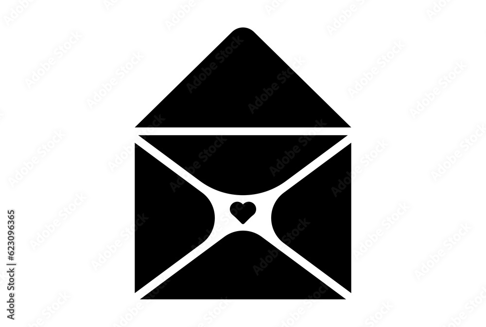 Letter flat icon valentines day symbol black glyph sign artwork Letter flat icon valentines day symbol black glyph sign artwork