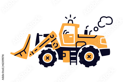 Bulldozer or Dozer as Construction Equipment and Heavy Machine for Industrial Work Vector Illustration