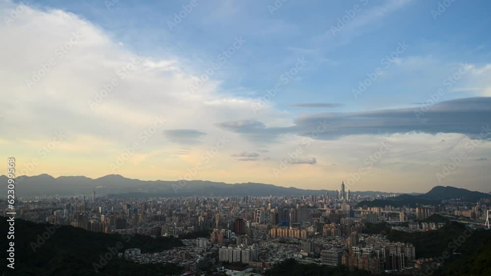 Blue sky and white clouds, peaceful scenery of Taipei City in the afternoon. Zhonghe Hongludi (Earth God Temple) is located in Nanshijiao Mountain, Blue sky and white clouds, peaceful scenery of Taipei City in the afternoon. Zhonghe Hongludi (Earth God Temple) is located in Nanshijiao Mountain,