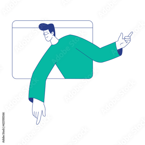Young Man at the Crossroads Think of Direction to Go Vector Illustration