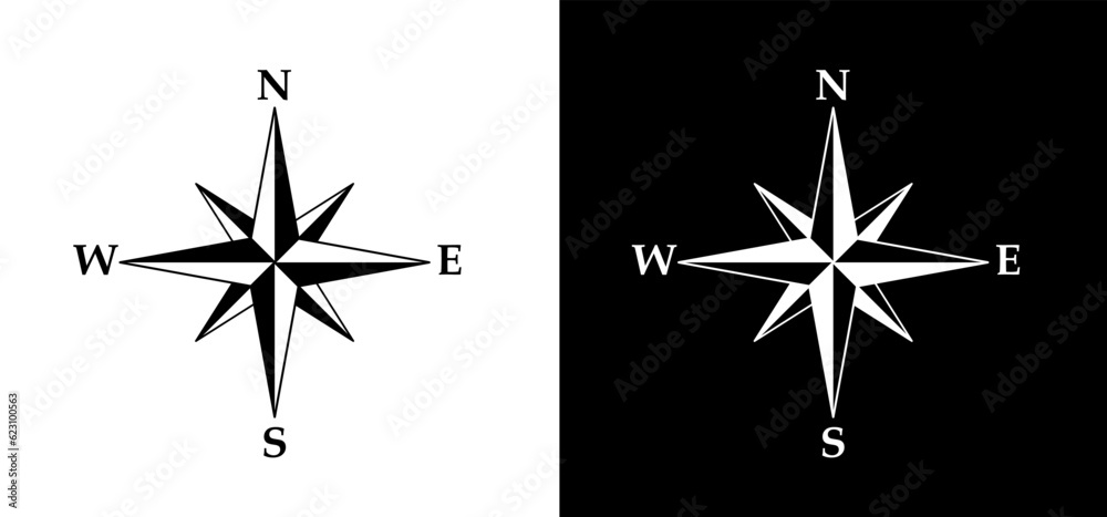 Cartoon magnetic compass, arrow compass icon. Navigational compass with cardinal directions of North, East, South, West. Geographical position, cartography and navigation symbol. marine compass Cartoon magnetic compass, arrow compass icon. Navigational compass with cardinal directions of North, East, South, West. Geographical position, cartography and navigation symbol. marine compass