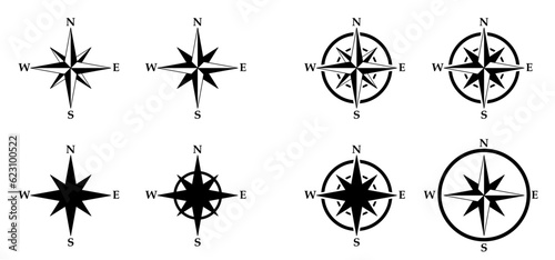 Cartoon magnetic compass, arrow compass icon. Navigational compass with cardinal directions of North, East, South, West. Geographical position, cartography and navigation symbol. marine compass