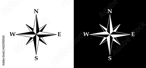 Cartoon magnetic compass, arrow compass icon. Navigational compass with cardinal directions of North, East, South, West. Geographical position, cartography and navigation symbol. marine compass
