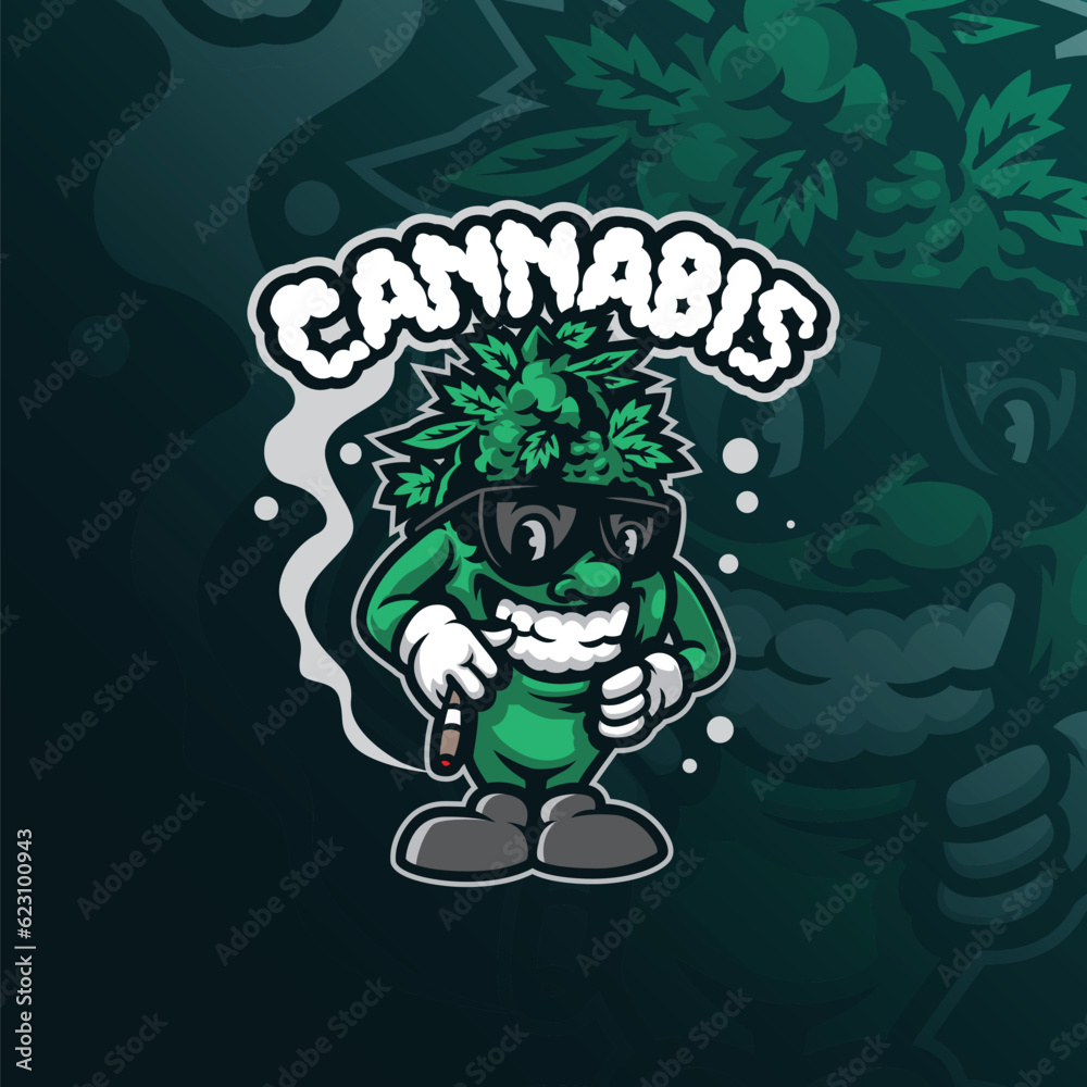 Fototapeta premium cannabis mascot logo design with modern illustration concept style for badge, emblem and t shirt printing. smart cannabis illustration.