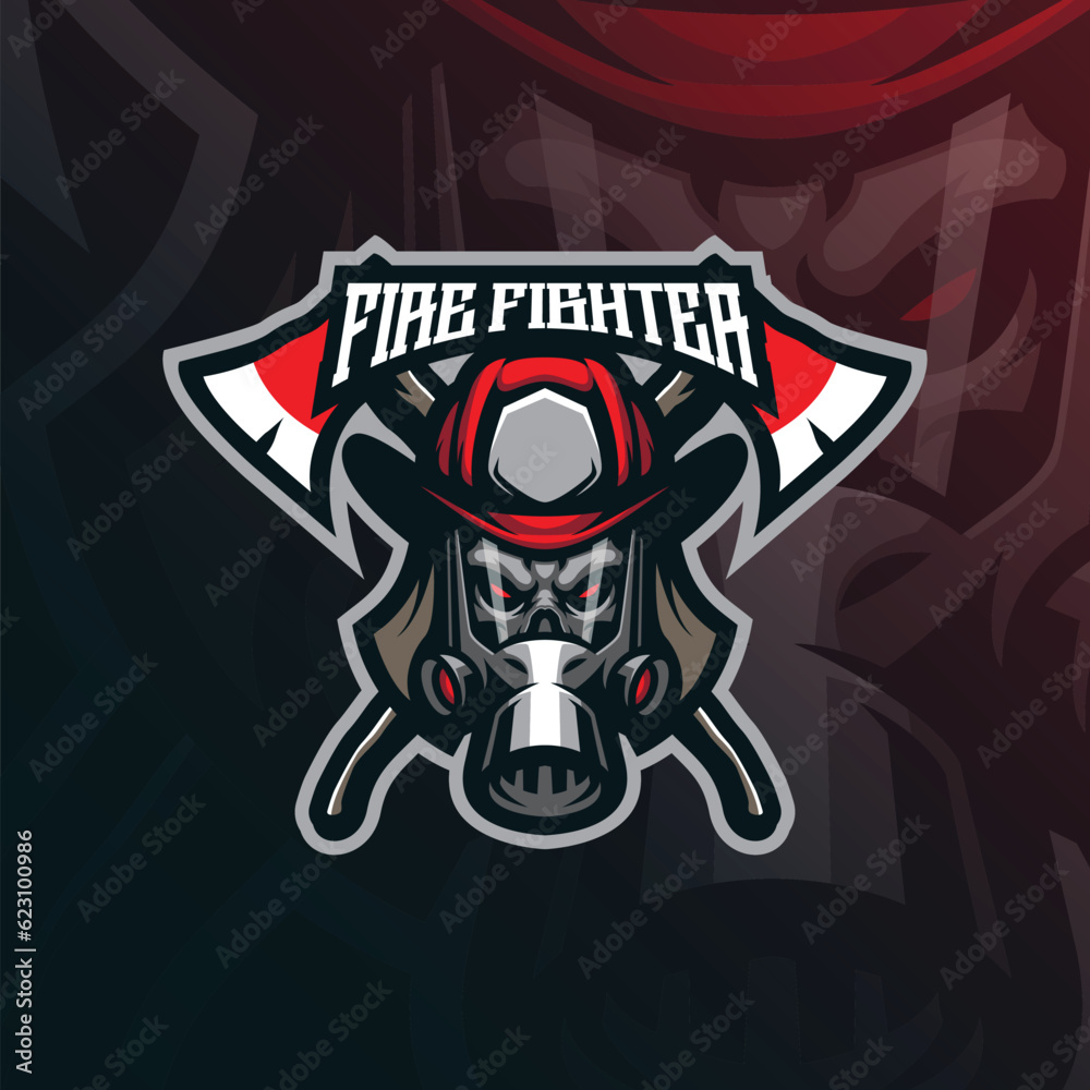 firefighter mascot logo design with modern illustration concept style for badge, emblem and t shirt printing. skull firefighter illustration.