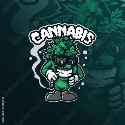 cannabis mascot logo design with modern illustration concept style for badge, emblem and t shirt printing. smart cannabis illustration.
