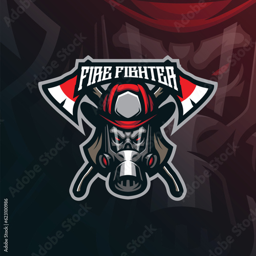 firefighter mascot logo design with modern illustration concept style for badge, emblem and t shirt printing. skull firefighter illustration.