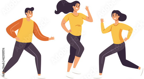 Man and Woman Running, Active and Happy, Embracing a Healthy Lifestyle, Flat Style Cartoon Illustration. © Suriyawut