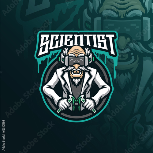 scientist mascot logo design with modern illustration concept style for badge, emblem and t shirt printing. smart scientist illustration.