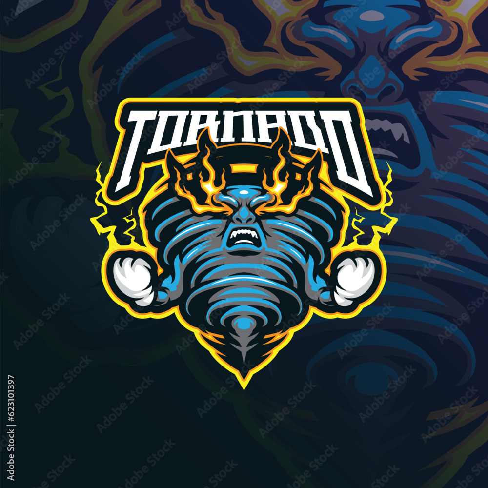 tornado mascot logo design with modern illustration concept style for badge, emblem and t shirt printing. angry tornado illustration for sport and esport team.