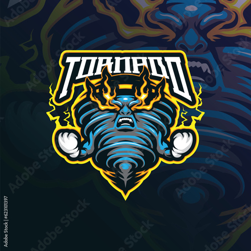 tornado mascot logo design with modern illustration concept style for badge, emblem and t shirt printing. angry tornado illustration for sport and esport team.