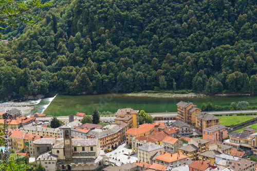 aerial shot of the Sesia river which crosses the city of varallo photo