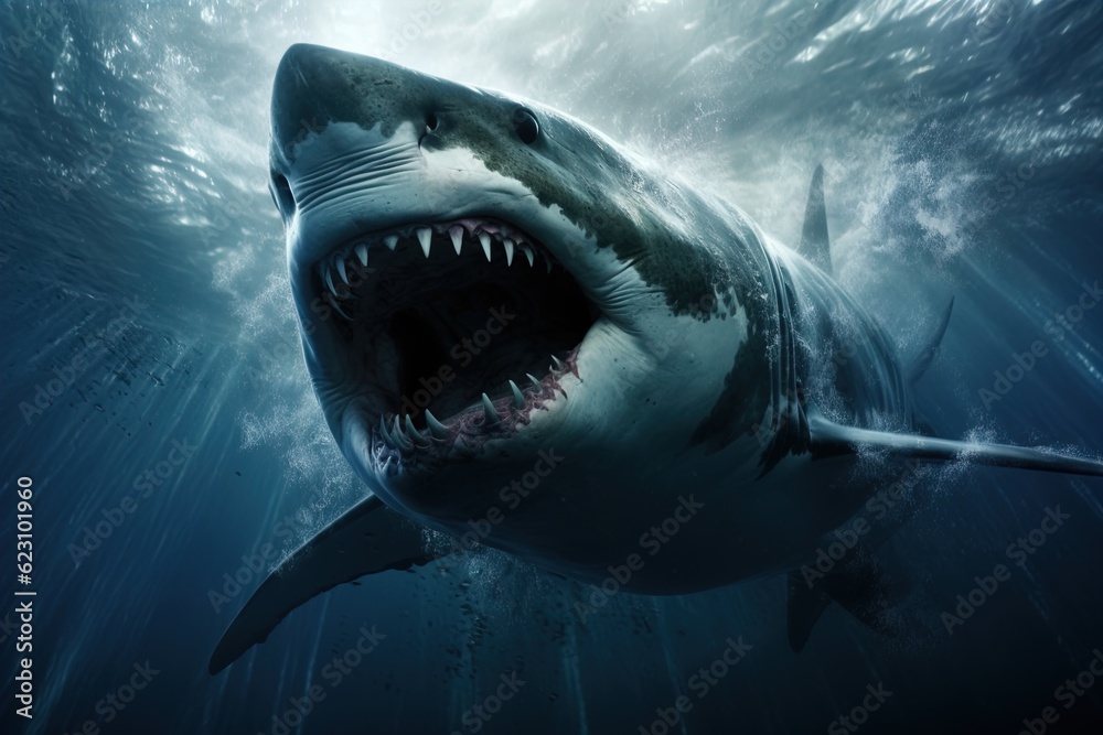 Naklejka premium A ferocious great white shark attacks. Great for posters, wildlife stories, book covers and more.