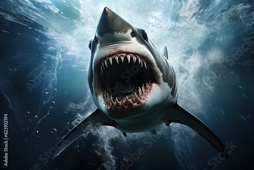 A ferocious great white shark attacks. Great for posters  wildlife stories  book covers and more.