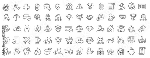 Insurance outline icon set, vector illustration. Health safety