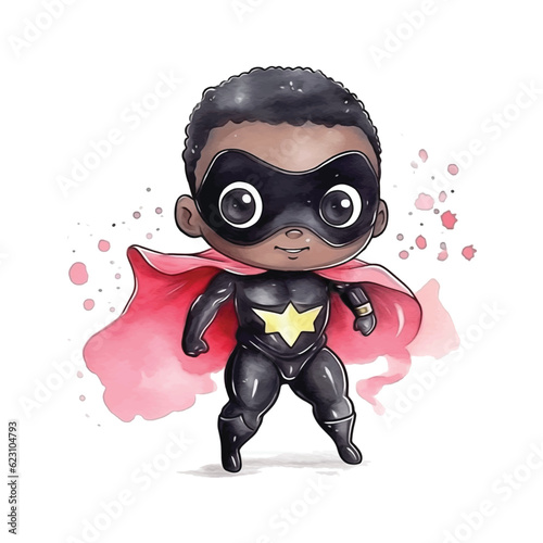 Little Superhero watercolor hand painting ilustration