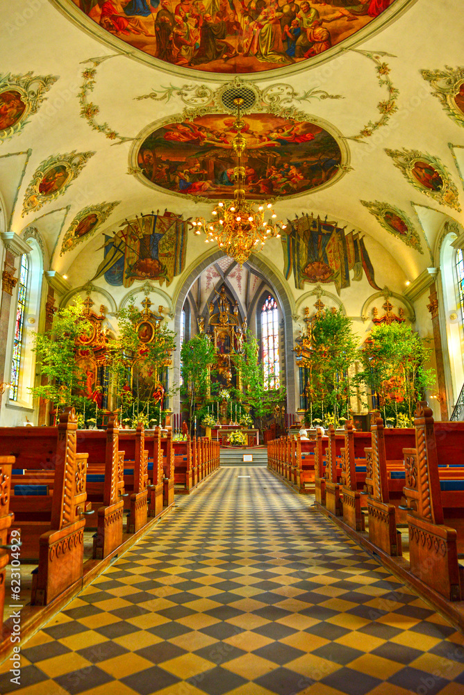 Obraz premium Innenansicht der Pfarrkirche St. Mauritius in Appenzell, Schweiz 