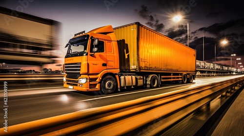 A logistics truck speeding down a dramatic highway scene. Generative AI