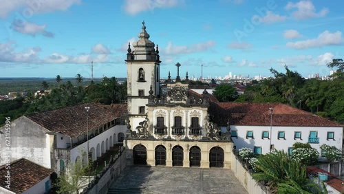Centro Histórico e Mosteiro em João Pessoa Visto de cima com Drone 4K - Paraíba - Brasil