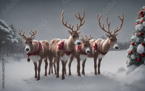 Reindeers in snow, christmas, generative ai