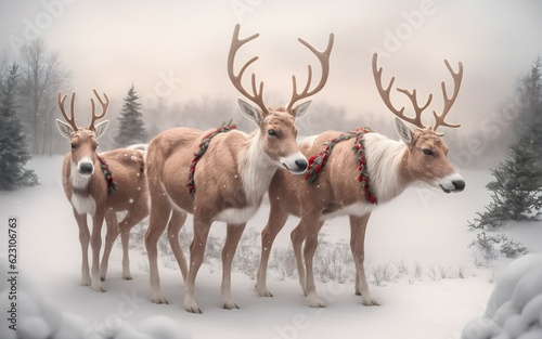Reindeers in snow  christmas  generative ai