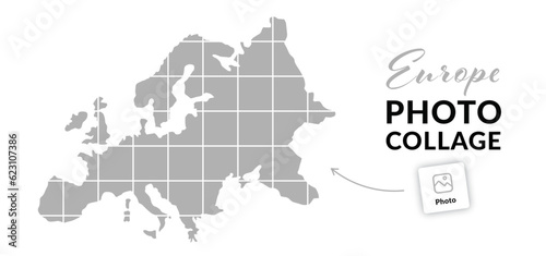 Europe photo collage. Travel, voyage, map photo concept. Vector
