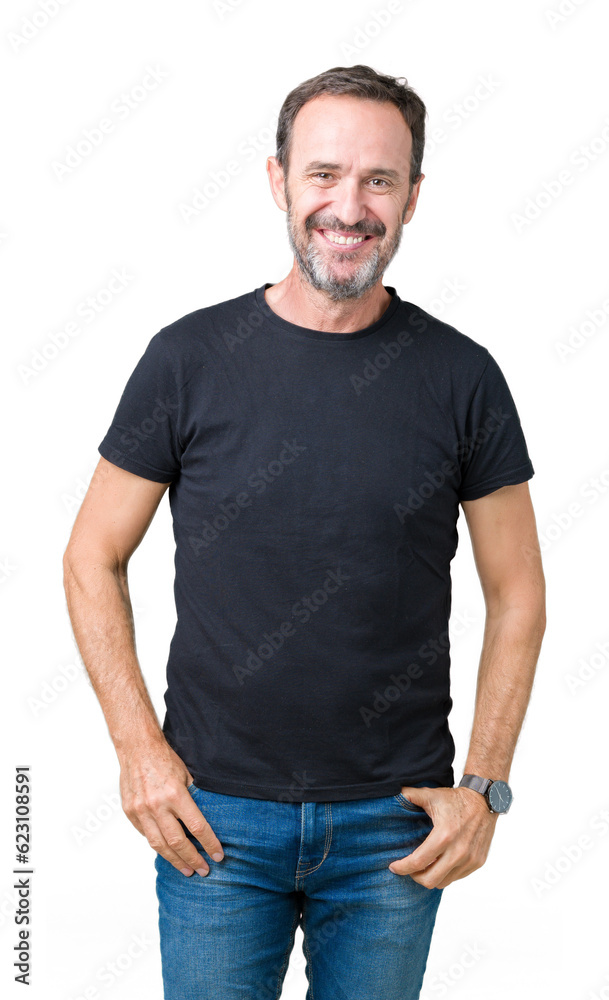 Handsome middle age hoary senior man over isolated background with a happy and cool smile on face. Lucky person.
