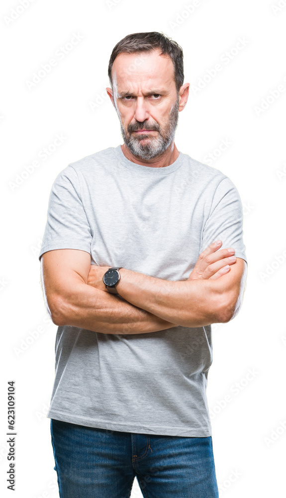 Middle age senior hoary man over isolated background skeptic and nervous, disapproving expression on face with crossed arms. Negative person. Middle age senior hoary man over isolated background skeptic and nervous, disapproving expression on face with crossed arms. Negative person.