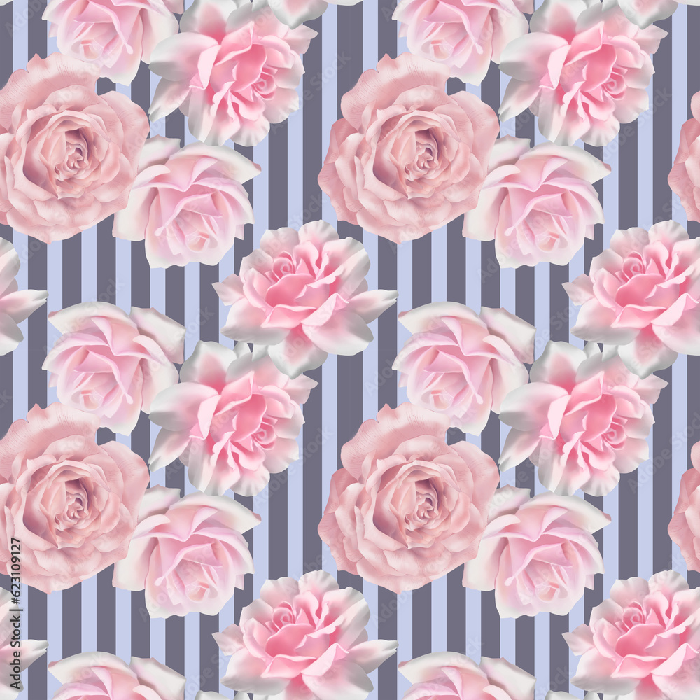 Rose flower blossom blooming realistic style digital clipart illustration background backdrop retro vintage for fashion fabric, greetings wrapping