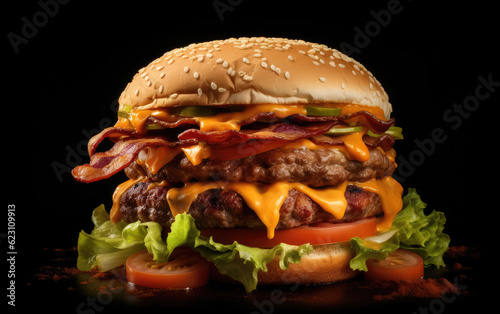 Burger with cheese and bacon AI Generative